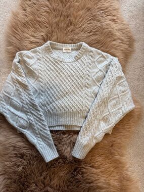 Sunday Best Light Gray Cable-Knit Cropped Crewneck Sweater